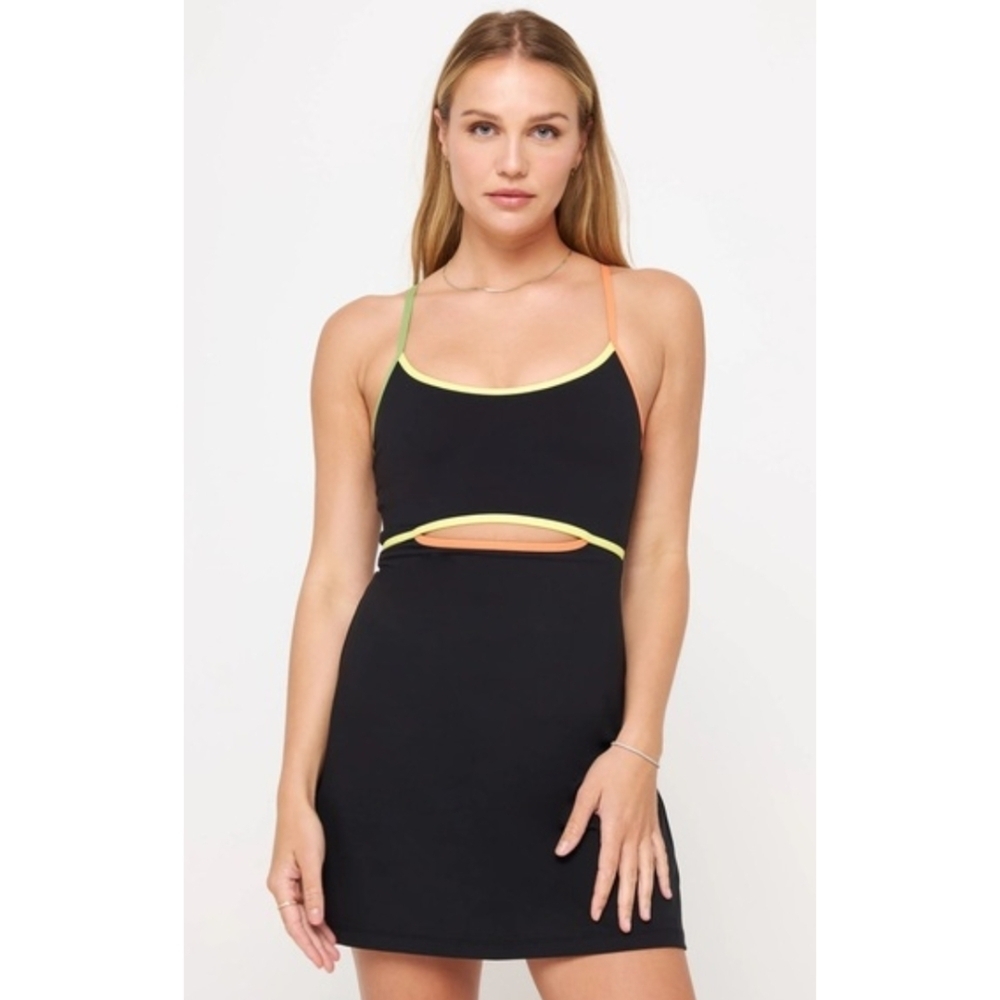 Spiritual Gangster▪️Winnie Active Black Mini Dress with Neon Accents
